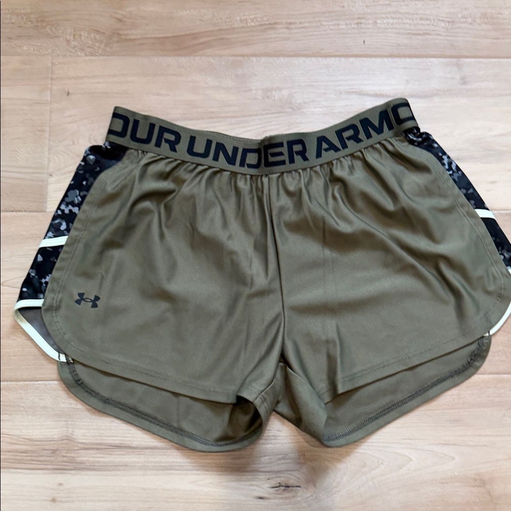 Under Armour Olive Green Women's Training Shorts with Contrast Side Panels